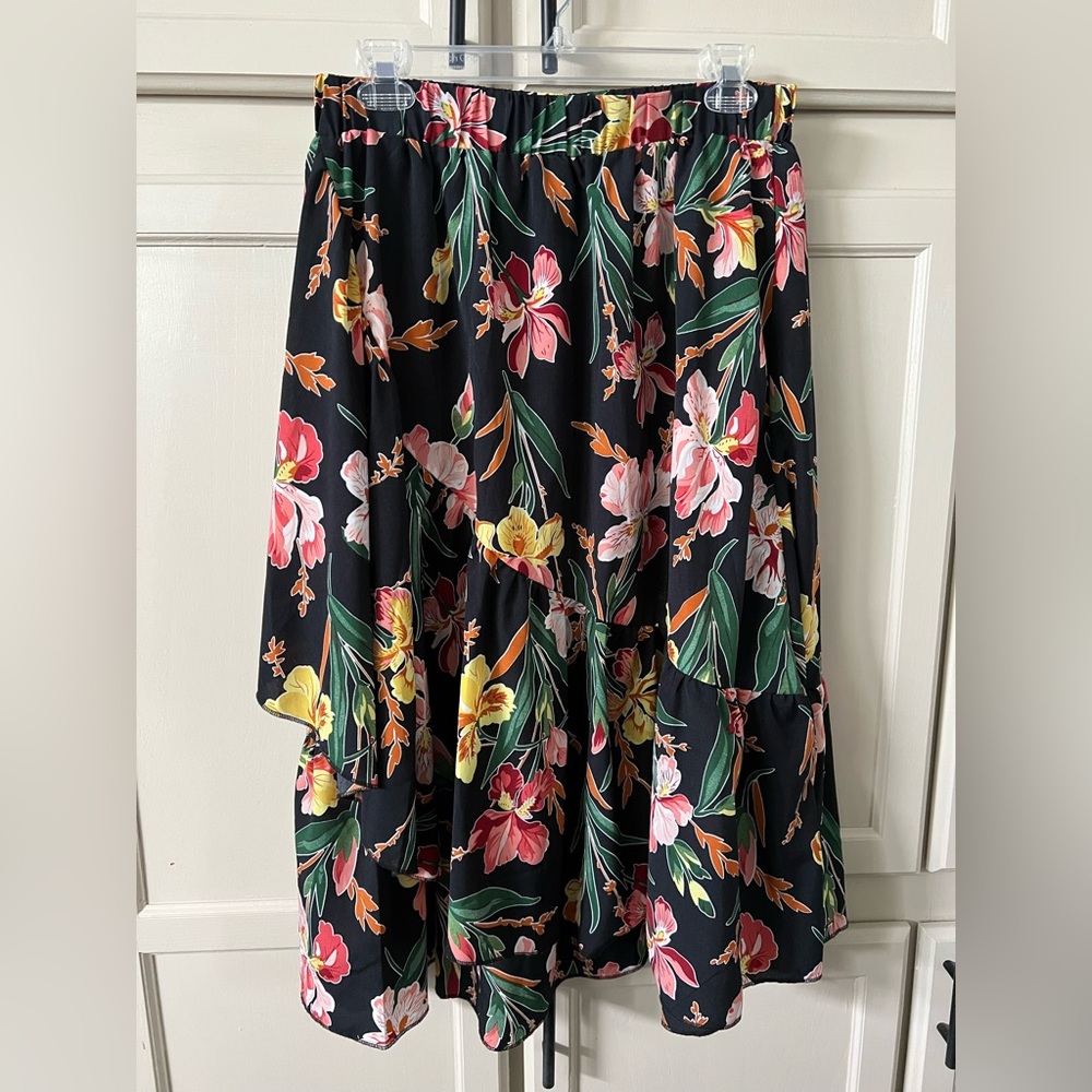 SHEIN Multicolor Floral Faux Wrap A-Line Skirt